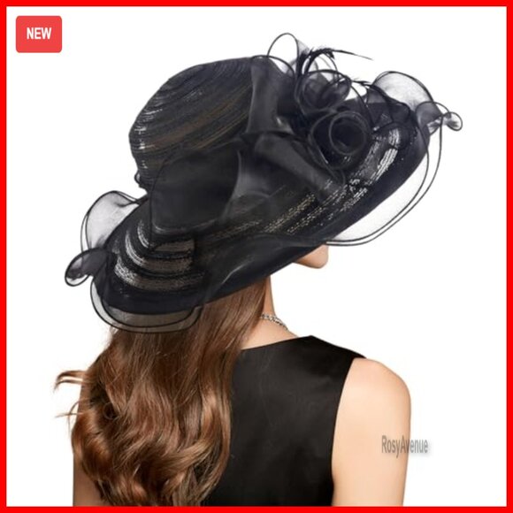 Women\'s Derby Hat with Organza Veil, UV Protection, Adjustable Headband